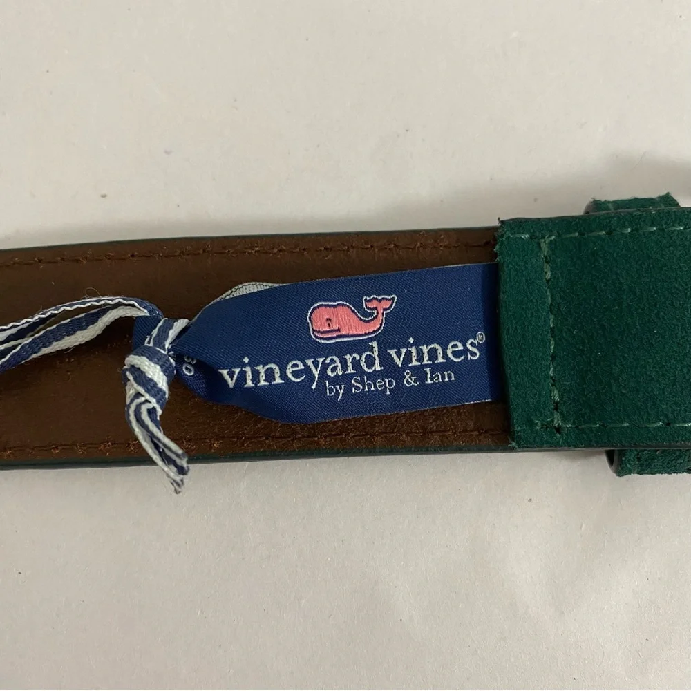 Men’s Vineyard Vines NWT 100% Genuine Cowhide Leather Forest Green Suede Belt‎